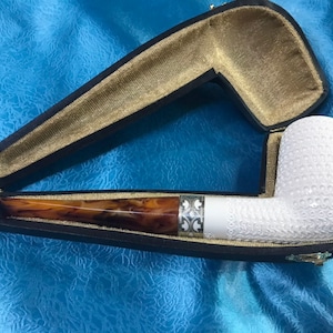 Silver ringed new arrival Lattice block meerschaum pipe