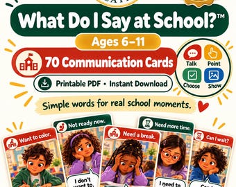 70 visuelle Kommunikationskarten für Kinder von 6 bis 11 Jahren | Visuelle Hilfsmittel für den Unterricht bei Autismus, ADHS und AAC (druckbare PDF-Datei)