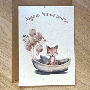 Carte à planter joyeux anniversaire, garçon, fille, fleurs, graines, animal, renard
