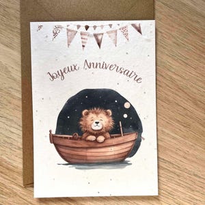 Carte à planter anniversaire, fille, garçon, animaux, lion