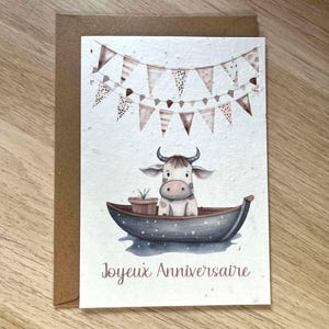 Carte anniversaire à planter, enfant, fleurs, joyeux anniversaire, fille ,garçon, vache