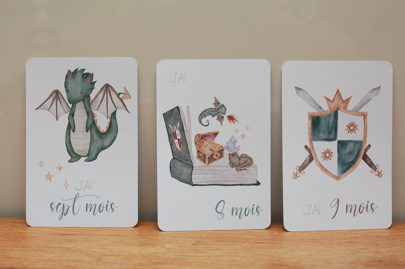 Cartes étapes bébé thème dragons, naissance, cadeau bébé , cartes première année image 4