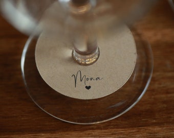 Set of 12 personalized glass brand labels, kraft, for wedding, birthday, ceremony