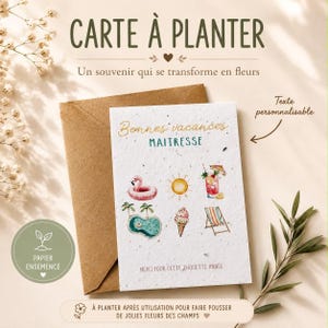Carte à planter maitresse. Cadeau original maitresse, nounou, atsem