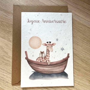 Carte à planter joyeux anniversaire , enfant, animaux, garçon, fille, fleurs