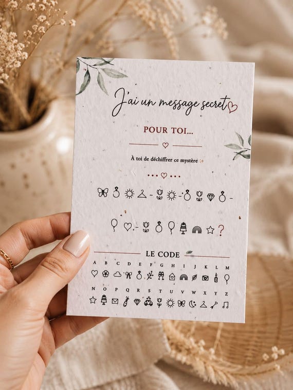 Demande témoin originale à déchiffrer. Carte message secret personnalisée. Veux tu être ma témoin? Carte à planter pour témoin de mariage