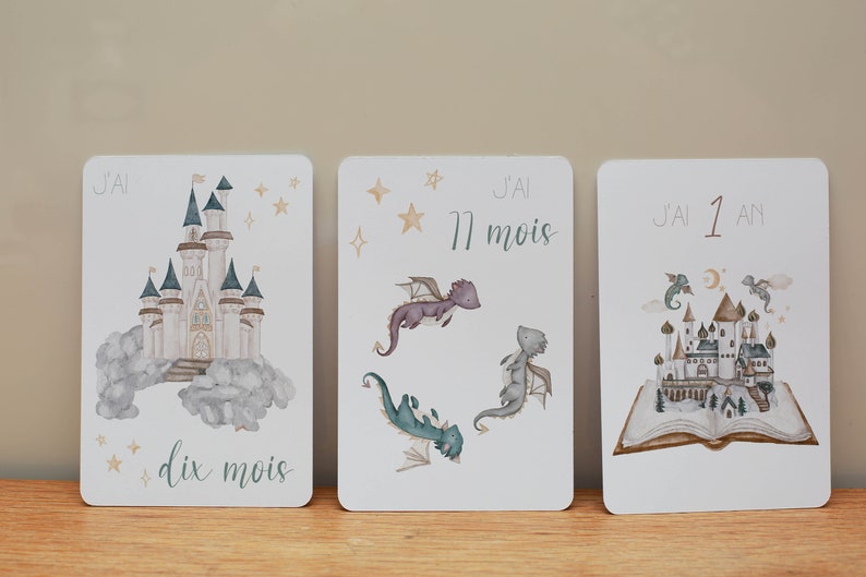 Cartes étapes bébé thème dragons, naissance, cadeau bébé , cartes première année image 5
