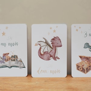 Cartes étapes bébé thème dragons, naissance, cadeau bébé , cartes première année image 3