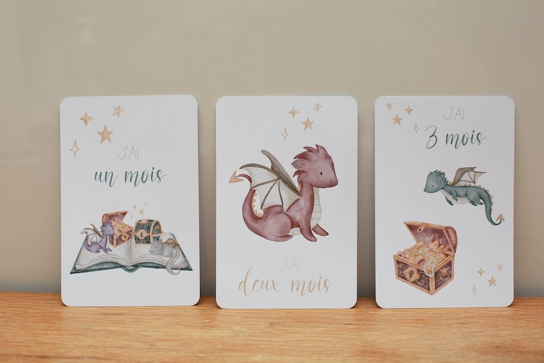 Cartes étapes bébé thème dragons, naissance, cadeau bébé , cartes première année image 3