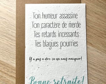 Carte à planter départe en retraite , carte à planter drôle