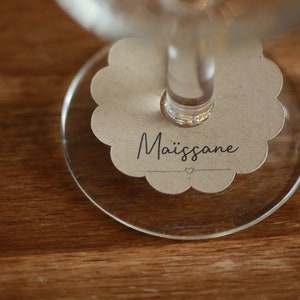 Lot de 12 étiquettes marque verre personnalisé en kraft, pour mariage , anniversaire, baptême, cocktail