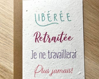 Carte à planter départ en retraite, carte fleurs, carte ensemencée