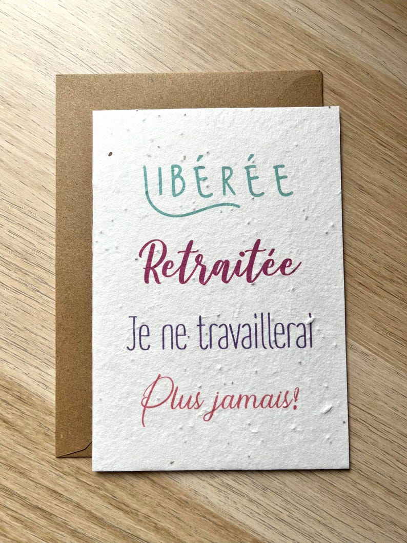 Carte à planter départ en retraite, carte fleurs, carte ensemencée image 1