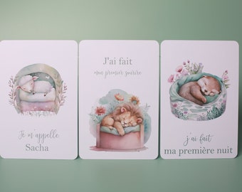 Cartes étapes bébé animaux dodo, cartes naissance, cartes première année