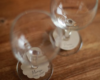 Lot de 12 étiquettes marque verres personnalisable en kraft pour mariage, anniversaire, etc...