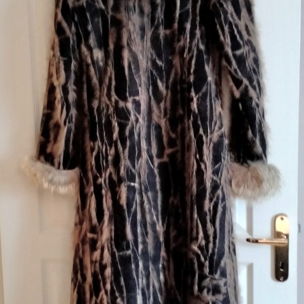 Manteau vintage X-long à capuche pattes de marmottes réversible