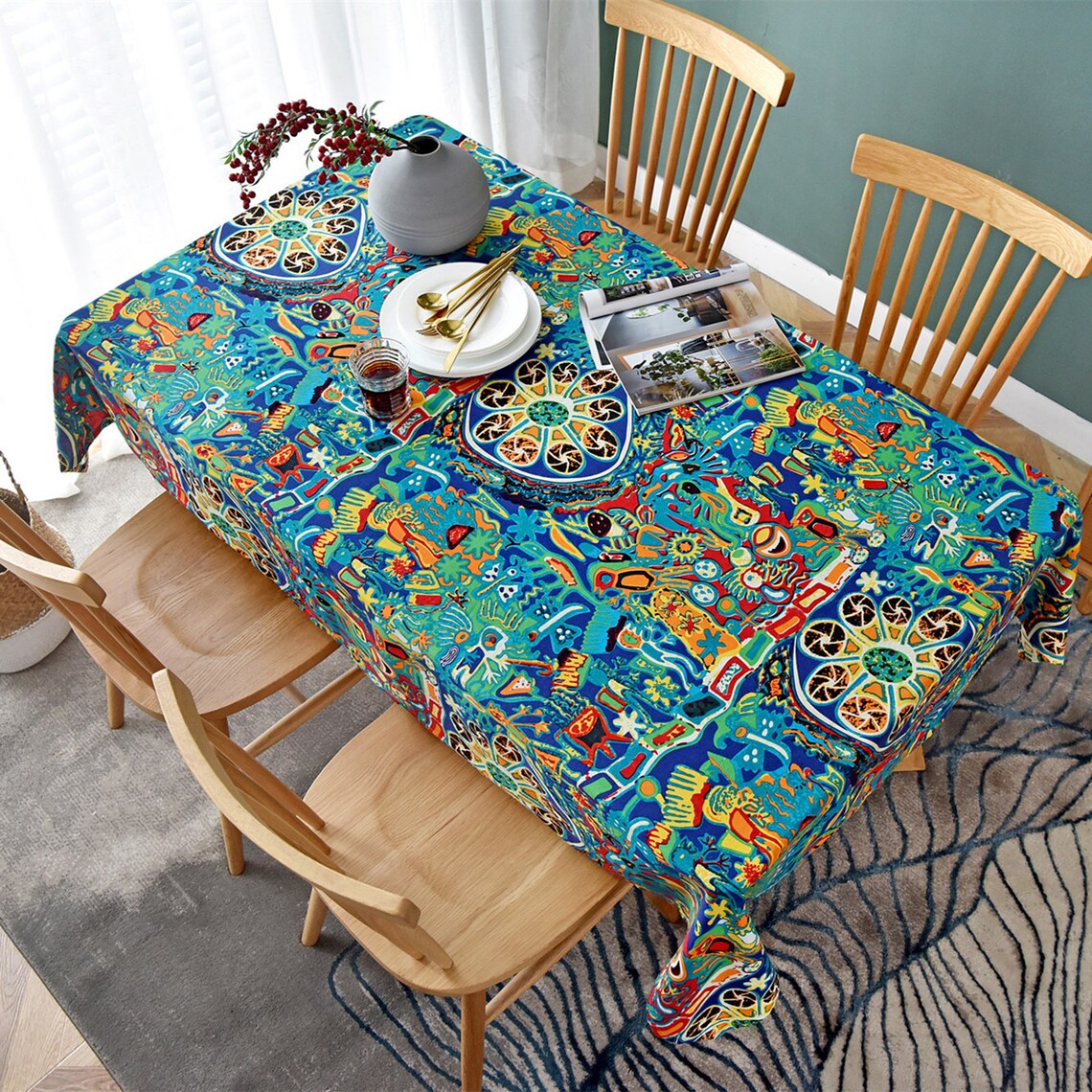 Printed Table Cloths Vintage Bohemian Traditional Design Etsy