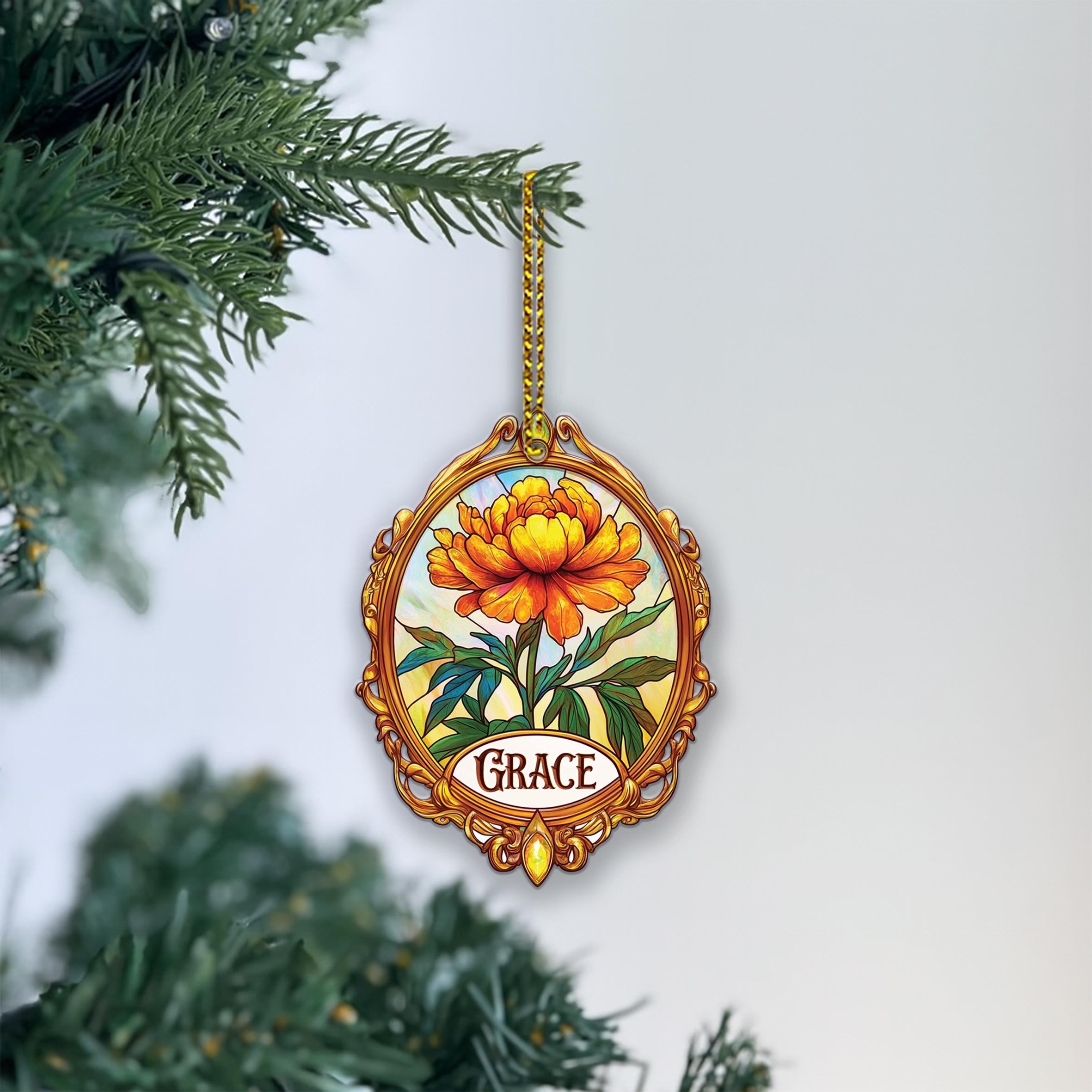 Personalized Stained Glass Flower Ornament With Name – Custom Floral ...