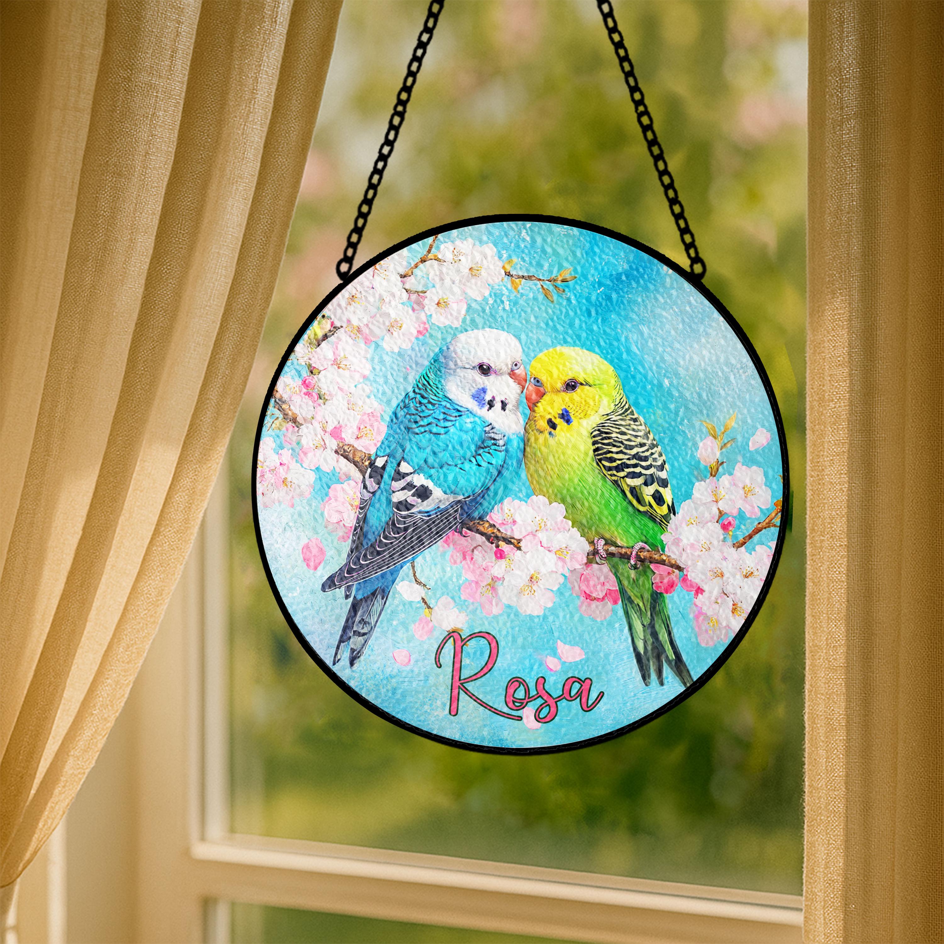 セキセイインコのステンドグラスサンキャッチャー - 鳥好きの方への