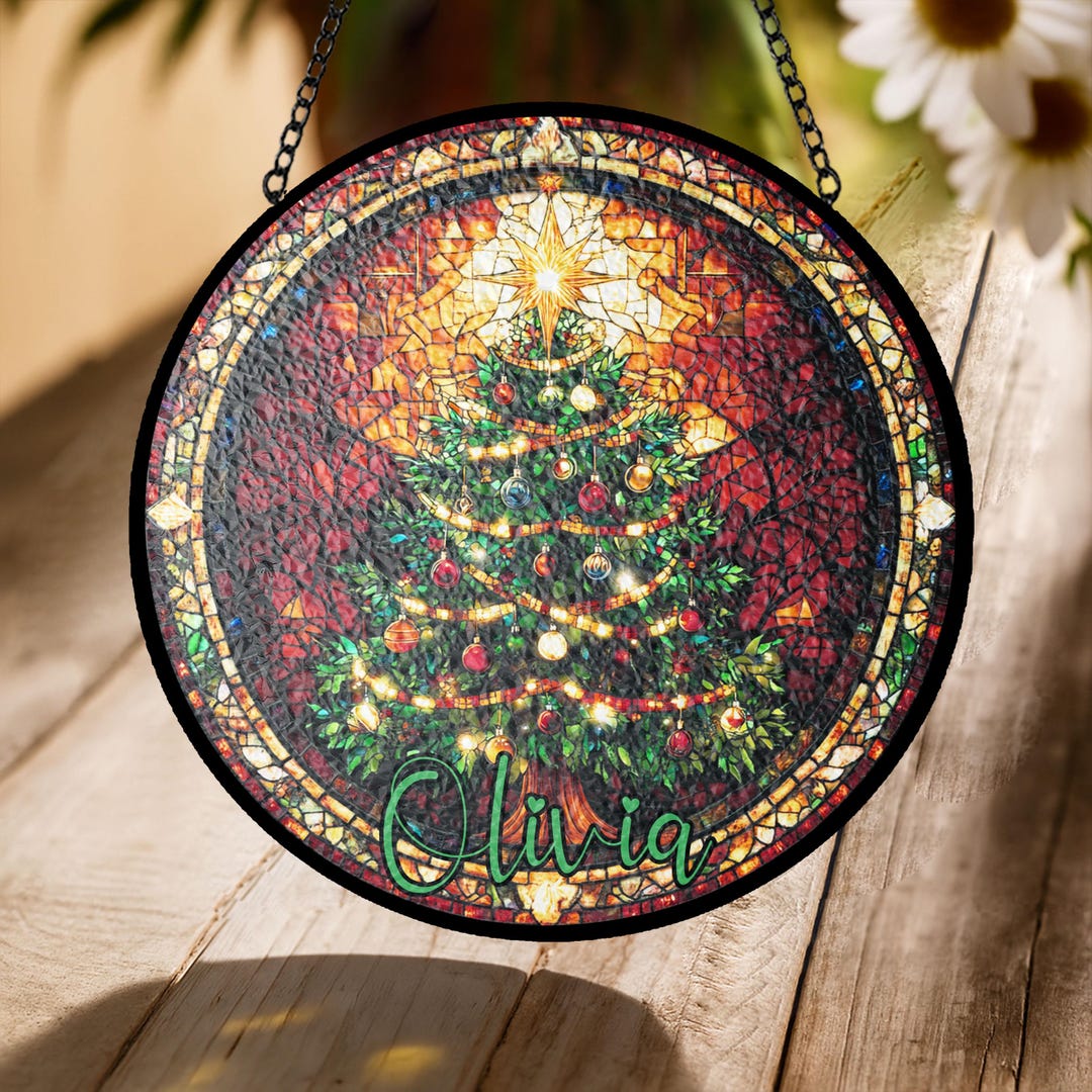 Christmas Tree Stained Glass Suncatcher – Personalized Acrylic Ornament ...