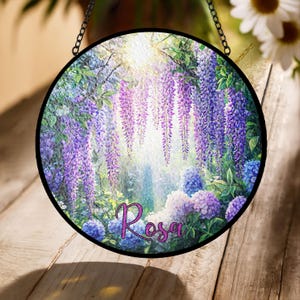Wisteria Tree Stained Glass Suncatcher – Gift for Garden and Nature Lovers – Personalized Window Hanging Floral Ornament Gift for Birthday