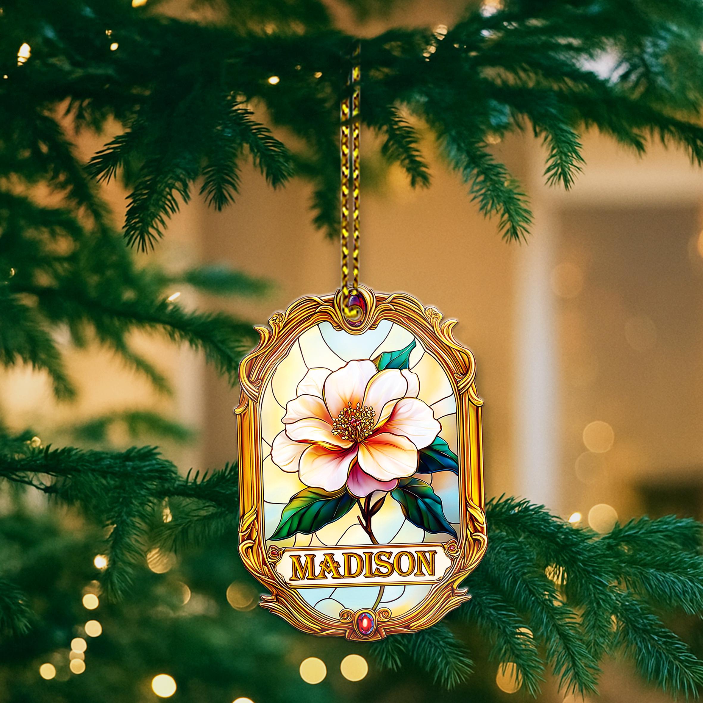 Personalized Stained Glass Flower Ornament With Name – Custom Floral ...