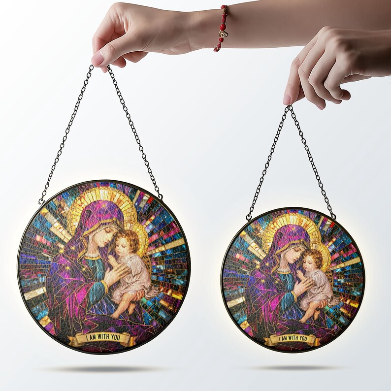 Virgin Mary and Baby Jesus Stained Glass Suncatcher, I Am With You ...