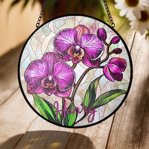&quot;Lila Orchidee Glasmalerei &quot;&quot;Suncatcher&quot;&quot; - eleganter Blumenacrylfensterschmuck für Mama, Frau, Gartenliebhaber - individueller Suncatcher.&quot;