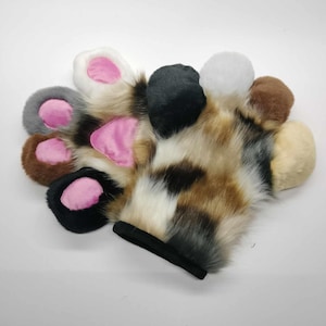 Kattun Hand Pfoten. Pelzanzug Handschuhe. Flauschige Pfoten Handschuhe mit Krallen.