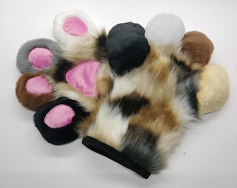 Calico hand paws. Rękawiczki futrzane. Puszyste rękawiczki z pazurami.