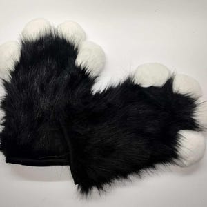 Schwarz & Weiße Handtatzen. Pelzanzug Handschuhe. Flauschige Pfoten Handschuhe mit Krallen.