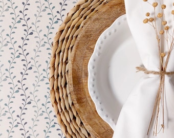 French coated tablecloth in Vosges cotton with blue flowers.