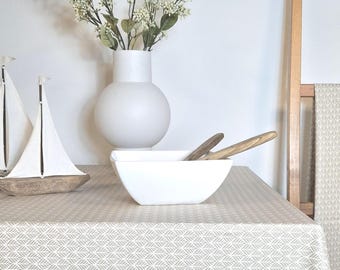 Beige and white geometric patterned cotton coated tablecloth