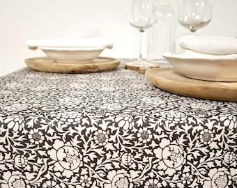 French Coated Cotton Tablecloth – Wipeable, Stainproof Table Cover – Black and White vintage