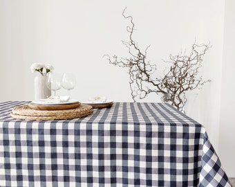 Blue gingham coated tablecloth 200g/m2