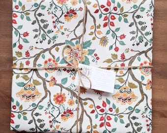 French coated cotton tablecloth from the Vosges – Multicolored leaves and flowers – Durable, waterproof and easy to maintain