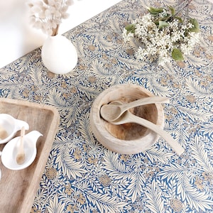 Coated tablecloth in hazel blue and beige cotton. Rectangle, square, round, oval tablecloth, custom dimensions. French made image 2