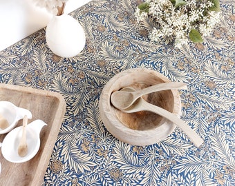 Coated tablecloth in hazel blue and beige cotton. Rectangle, square, round, oval tablecloth, custom dimensions. French made