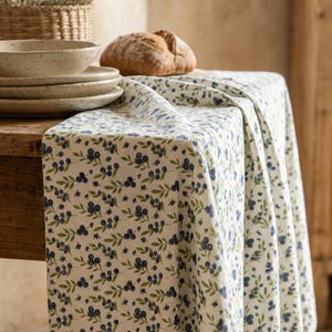 Blueberry Coated Cotton Tablecloth - Made in France