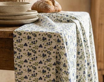 Blueberry Coated Cotton Tablecloth - Made in France