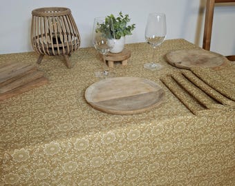 Cotton tablecloth with yellow and white Indian patterns