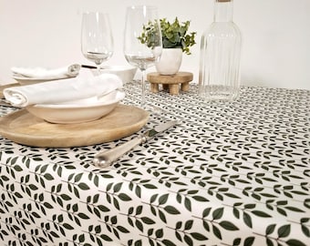 Green Leaf French Coated Cotton Tablecloth