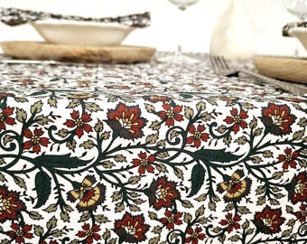 Red and green Christmas tablecloth.