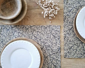 Set of coated cotton placemats with gray and beige foliage
