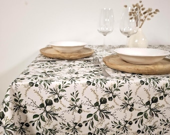 Watercolor Green Leaves Oilcloth Tablecloth – Easy Clean, Waterproof