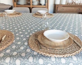 Vosges cotton tablecloth. Greyish blue and milky color