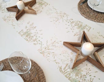 Cotton tablecloth – Beige, pink and green watercolor.