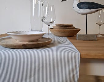 Sky blue and white fine striped table runner – Chic table decoration