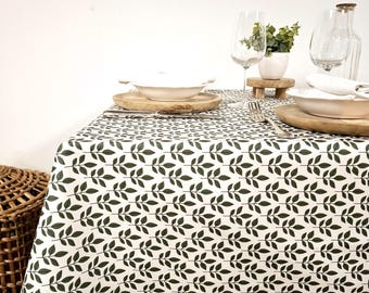 Green Leaf French Coated Cotton Tablecloth – Wipeable, Stain-Resistant, Waterproof – Country Chic Dining & Outdoor Table Cover