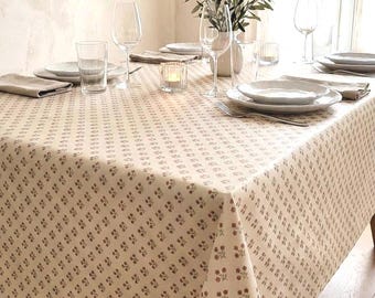 Coated tablecloth with pink flowers, easy to care for